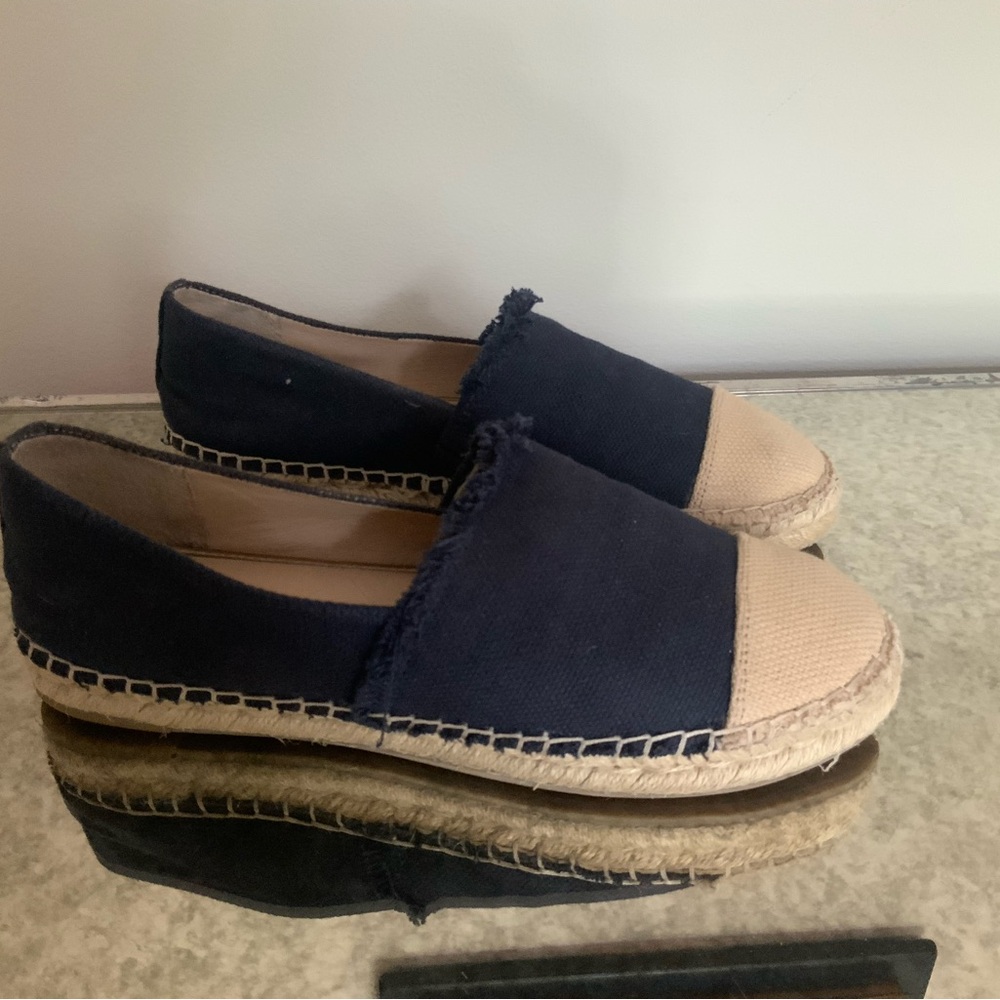 Navy and Tan Espadrille Flats